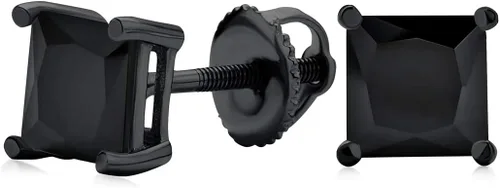 Aretes tipo dormilona de corte brillante negro o transparente con circonita cúbica AAA para hombres y mujeres, con cierre de rosca en negro, chapado