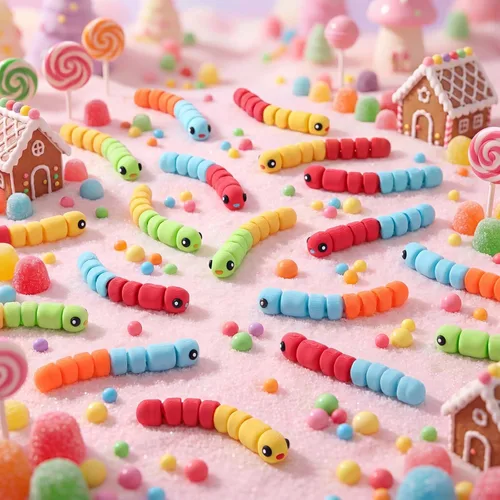 Miniatura 4 de 12 piezas impresas en 3D de gusano de caramelo agrio mini figura de animal articulada flexible para aliviar el estrés, figuras de animales