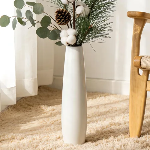 Jarrón de cerámica blanca de 17.7 pulgadas de alto, soporte para flores, jarrones grandes decorativos para centros de mesa, estantes, decoración del