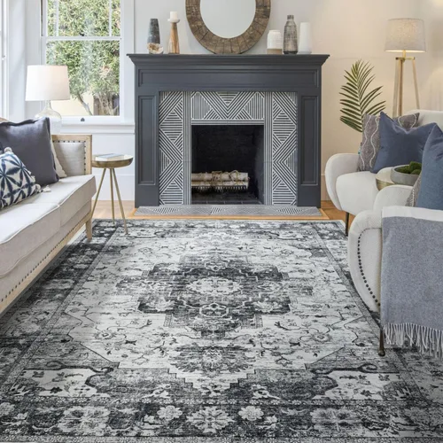 Miniatura 18 de Syalife 6x9 Alfombra Lavable para Área, Ultra Suave Antideslizante, Pila Baja, Alfombra Vintage Resistente a Manchas para Sala de Estar, Alfombra