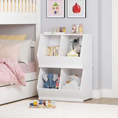 Miniatura 3 de UTEX Armario apilable de almacenamiento de juguetes, organizador de cubos de madera, estante blanco para sala de juegos, dormitorio, sala de estar