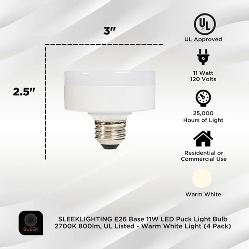 Miniatura 2 de Bombilla LED de perfil bajo y diseño plano, E26, 11 W, de intensidad regulable, 2700 K, luz blanca cálida, 800 lm, con certificación UL