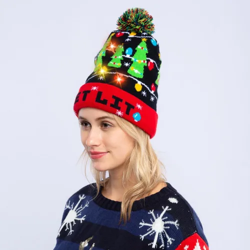 Miniatura 6 de JOYIN Gorro de punto con luz de Navidad, suéter feo de Navidad, gorro LED con 6 modos intermitentes, divertido gorro para mujeres y hombres