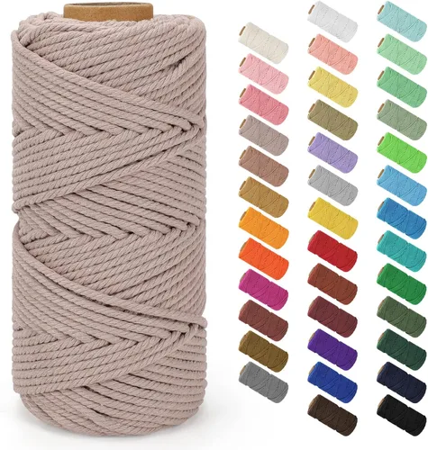 Miniatura 138 de Cordón de macramé de 0.079 in x 380 yardas (1140 pies), cuerda de algodón natural para colgar en la pared, ganchos de plantas, manualidades, Beige