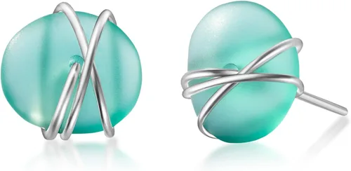 Miniatura 11 de Aretes de Cristal de Mar S990 Plata Esterlina Hipoalergénicos Hechos a Mano con Poste Aretes de Cristal de Playa Joyería Artesanal de Declaración