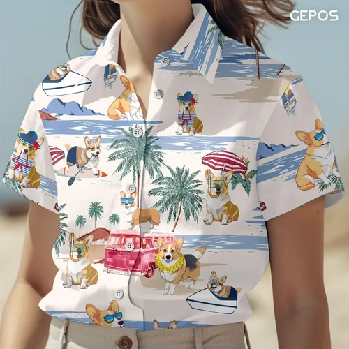 Miniatura 5 de Camisa hawaiana para hombre, camisa con botones para perro, para vacaciones de verano, camisa de manga corta casual de playa Aloha unisex