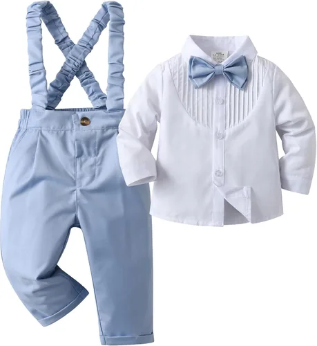Miniatura 14 de Conjunto de pantalones para bebé, camisa de manga larga + pantalones + corbatín + tirantes, trajes de caballero para niños pequeños