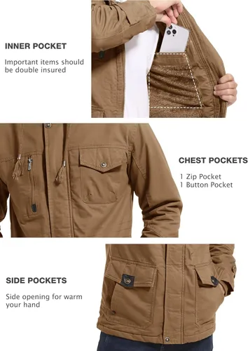 Miniatura 5 de MAGCOMSEN Men's Winter Coat Military Jacket Fleece Lined Parka Cotton Cargo Jacket