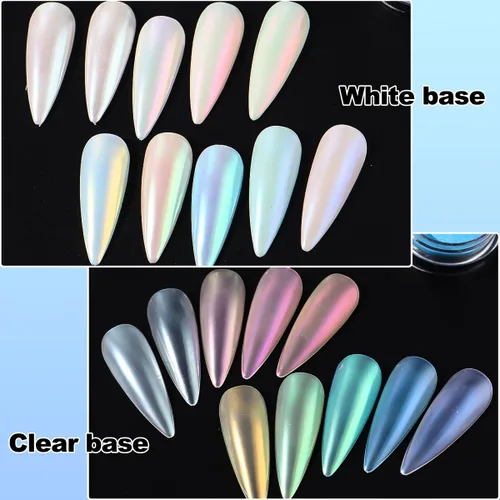 Miniatura 3 de 10 colores de sirena perla cromada polvo de uñas, polvo iridiscente Aurora efecto espejo metálico pigmento perlado arte uñas brillo polvo kit