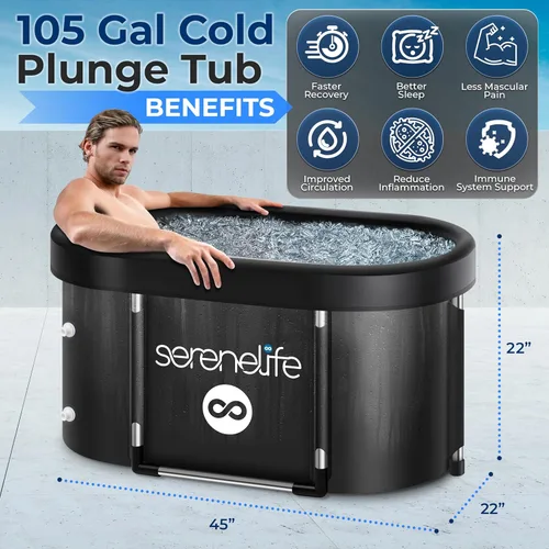 Miniatura 2 de SereneLife Bañera de hielo ovalada aislada de 105 galones para atletas, cápsula de recuperación de terapia de inmersión fría para una persona