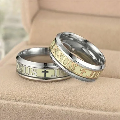 Miniatura 5 de hohrayway Anillo luminoso con cruz de Jesús y Cristianos, de titanio, fluorescente, adornos, regalo para hombres y mujeres, talla 6