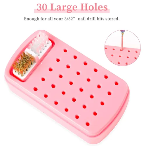 Miniatura 3 de Soporte para brocas de uñas 2 en 1 y estuche para cepillos de limpieza, 30 agujeros, a prueba de polvo, para arte de uñas, caja de almacenamiento