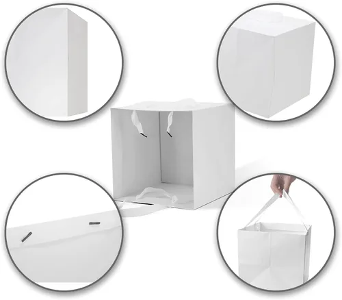 Miniatura 5 de HUAPRINT Bolsas de papel blanco con asas, bolsas de regalo a granel, paquete de 12 unidades, tamaño cuadrado grande de 10 x 10 x 10 pulgadas, kraft