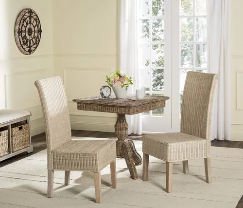 Miniatura 2 de SAFAVIEH Muebles - Juego de 2 sillas de comedor de mimbre Arjun - Blanco lavado - Ratán - Diseño tejido costero - Ideal para comedor, cocina, altura