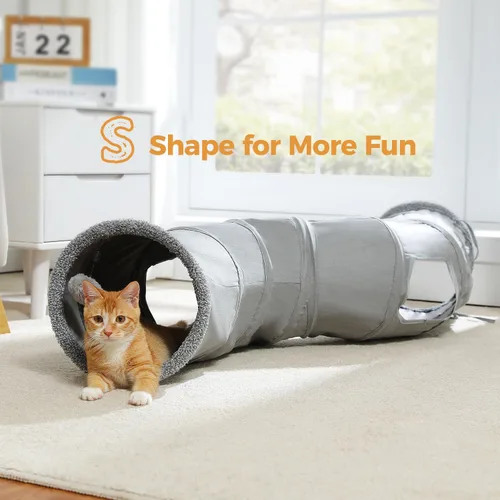 Miniatura 6 de PAWZ Road Túnel para Gatos Plegable en Forma de S Túneles para Gatos de Interior Tubo de Juego para Gatos 51 Pulgadas de Largo 10.5 Pulgadas