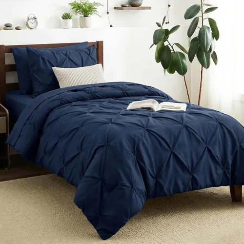 Miniatura 16 de CozyLux - Juego de ropa de cama con pliegues plisados de 7 piezas en una bolsa; edredón tamaño King para todas las estaciones, sábanas, fundas