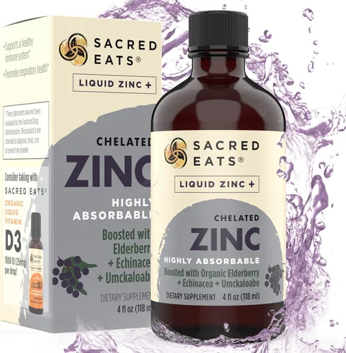 Zinc líquido (quelato de glicinato) con saúco orgánico y equinácea (alto en quercetina) | Suplemento inmunológico 4 en 1 para adultos y niños, gran