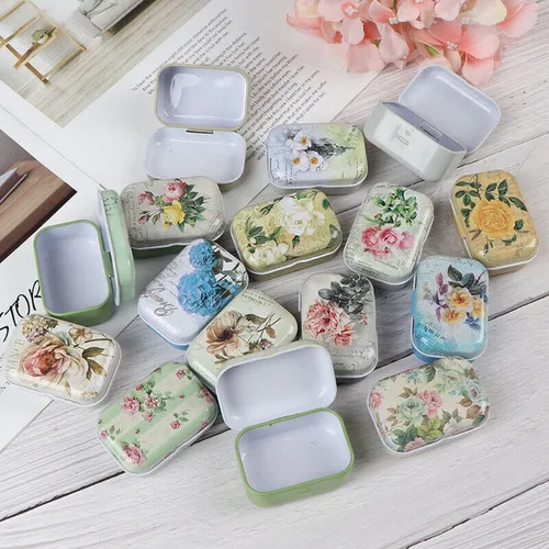 Miniatura 15 de 8 piezas de mini flores de estaño organizador de joyas caja de almacenamiento cajas decorativas pequeñas latas de metal floral con tapas