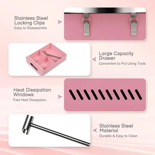Miniatura 4 de ROVSUN Carrito de máquina de algodón de azúcar de 21 pulgadas, máquina eléctrica de algodón para hacer hilo dental con tapa, cuenco de acero Rosa