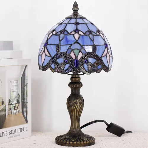 Miniatura 4 de Pequeña Lámpara Tiffany de Vidrio Emplomado, Lámpara de Mesa, Mini Luz de Acento de Escritorio para Dormitorio, Mesita de Noche, Lectura, Hogar