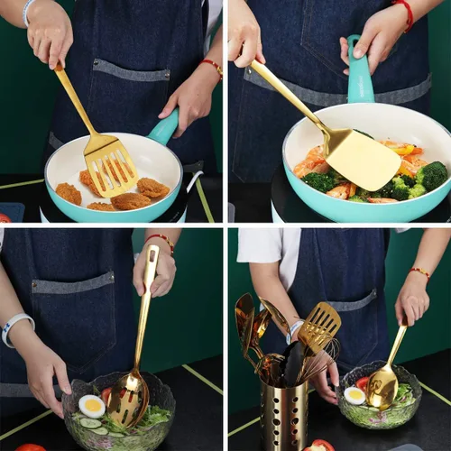Miniatura 5 de Berglander - Juego de utensilios de cocina de acero inoxidable de 13 piezas con chapado en oro de titanio, juego de herramientas de cocina