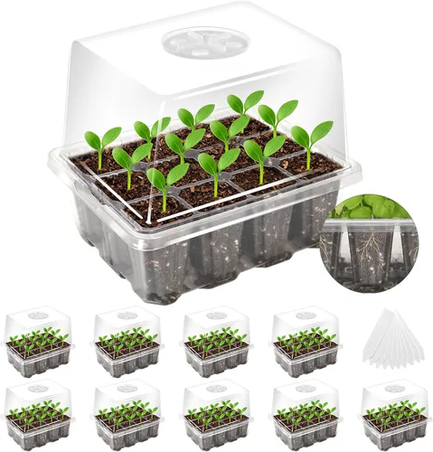 Miniatura 11 de MIXC Kit de iniciación de semillas de 10 paquetes con cúpula de humedad (bandeja total de 120 celdas), bandejas de inicio de semillas, kit de Verde