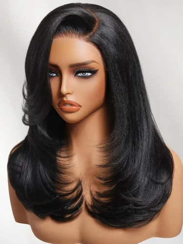 Miniatura 18 de UNICE Yaki - Pelucas de cabello humano lacio con encaje frontal 13x4, con cordón, Pre-Todo, sin pegamento, peluca de cabello humano frontal
