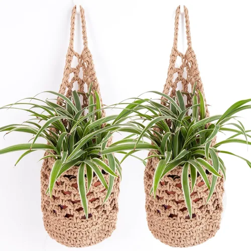 Paquete de 2 macetas colgantes para maceta de 6 pulgadas, macetas de pared para plantas de interior (yute)