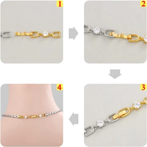 Miniatura 4 de Extensores de pulsera para collar, 3 piezas de diamantes de imitación chapados en oro, juego de cierre plegable para pulseras, collares y Dorado