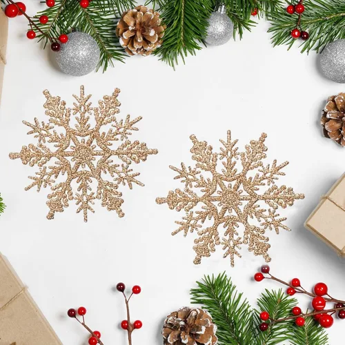 Miniatura 2 de Adornos de copos de nieve de plástico brillante de 4 pulgadas (30 unidades, champán)