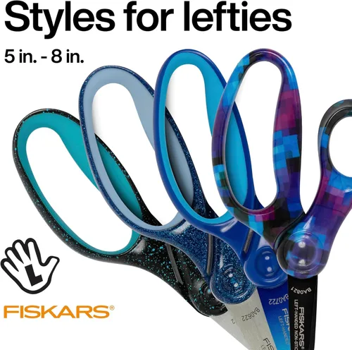 Miniatura 5 de Fiskars SoftGrip Tijeras con purpurina para zurdos de 7 pulgadas para niños a partir de 12 años, tijeras para zurdos para la escuela o manualidades