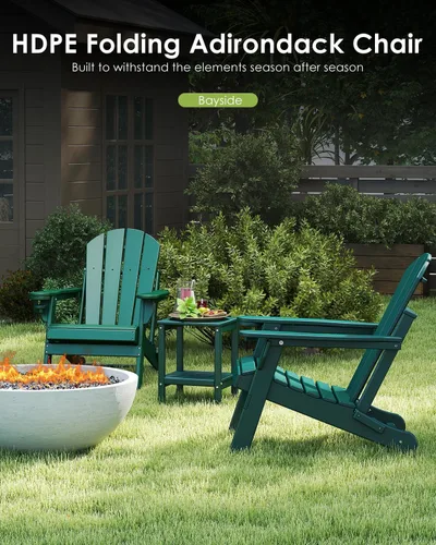 Miniatura 4 de GREENVINES Juego de sillas plegables Adirondack de 2 unidades Plástico HDPE Silla para hoguera Para todo tipo de clima Con portavasos