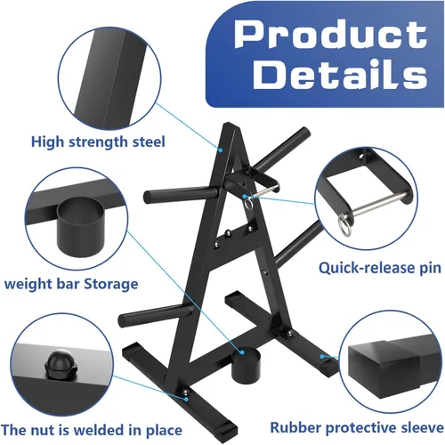 Miniatura 4 de Soporte en forma de árbol A-Frame para pesas olímpicas de 1" - Sostiene 136 kg, soporte para mancuernas y almacenamiento para gimnasio en casa