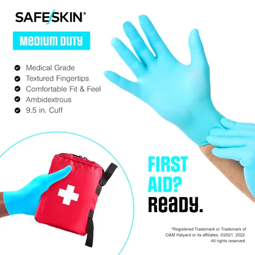 Miniatura 2 de SAFESKIN Guantes desechables de nitrilo, para trabajos medianos, sin polvo, para manipulación de alimentos, primeros auxilios, limpieza, jardinería