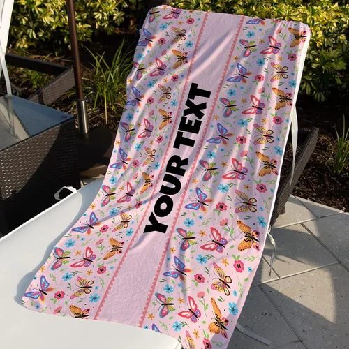 Miniatura 3 de Toalla de baño o playa personalizada para niños, mariposas, nombre/texto personalizado, secado rápido/absorbente para baño de niños, regalo
