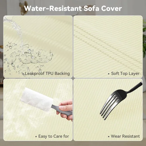 Miniatura 3 de Funda impermeable para silla con brazos, juego de 2 piezas, funda a rayas para 1 sofá separado con cojín en T, fundas de sillón de tela