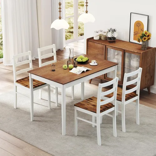 Miniatura 11 de NAFORT Juego de mesa de comedor de 5 piezas para 4, juego de 4 sillas de mesa de cocina de madera maciza, juego de comedor moderno de mediados