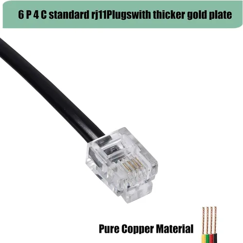 Miniatura 2 de Paquete de 3 cables RJ11 para teléfono fijo - Cable de teléfono de 6 pies - Macho a Macho para teléfono fijo y fax - Negro