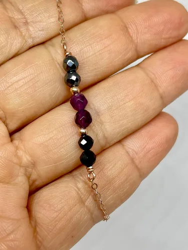 Miniatura 2 de Pulsera de protección empática hecha a mano, turmalina negra, cuarzo rosa, hematita, pulsera de amatista, relleno de oro, minimalista, piedra