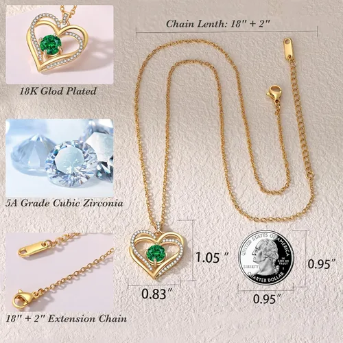 Miniatura 6 de Collar de corazón para mujer Joyas de oro para mujer con circonita cúbica bithstone Aniversario, cumpleaños, boda, día de San Valentín, regalo