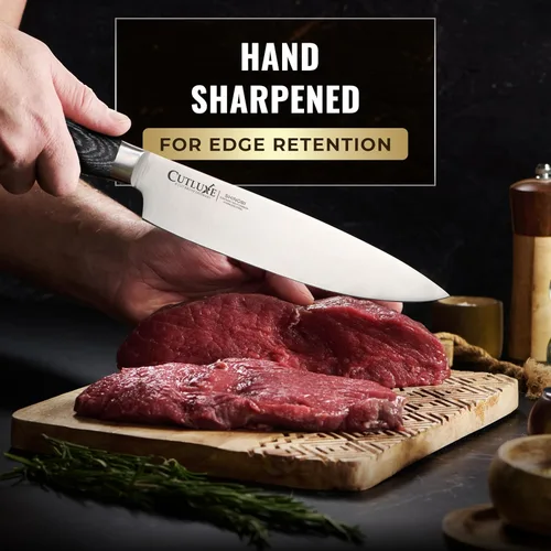 Miniatura 3 de Cuchillo de chef Cutluxe – Cuchillo de cocina japonés ultra afilado de 8 pulgadas, hoja de acero inoxidable de alto carbono, mango de Pakkawood