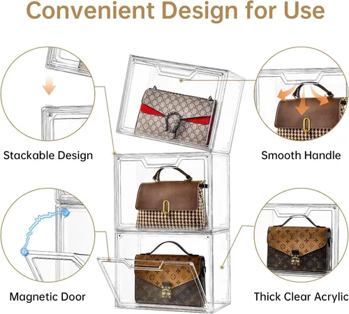 Miniatura 19 de Organizador de bolso para armario, vitrina de acrílico transparente para organizador de bolso, caja de almacenamiento de monedero con puerta