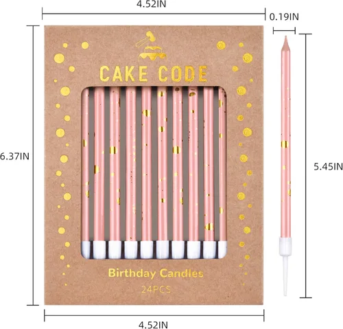 Miniatura 7 de Velas Rosa Oro Larga y Delgada de Cumpleaños, Velas para Pastel, Fiestas de Cumpleaños, Decoraciones de Boda, Velas para Fiestas Oro rosa