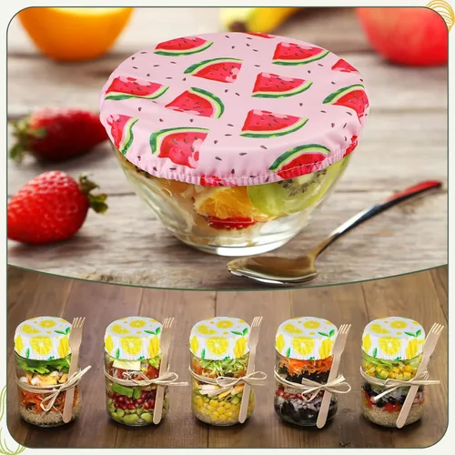 Miniatura 8 de 20 fundas para tazones de estilo veraniego, reutilizables, de tela, elásticas, para almacenamiento, tapas elásticas para recipientes, frutas