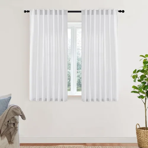 Miniatura 27 de XTMYI - Cortinas transparentes de 54 pulgadas de largo, juego de 2 paneles para baño, cortinas cortas de lino y algodón con semi privacidad