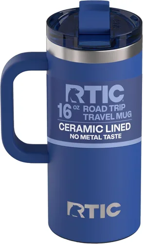Miniatura 40 de RTIC - Taza de viaje para viajes de 16oz con tapa y asa, forrada en cerámica, aislada, de acero inoxidable, metálica, de doble pared con aislamiento