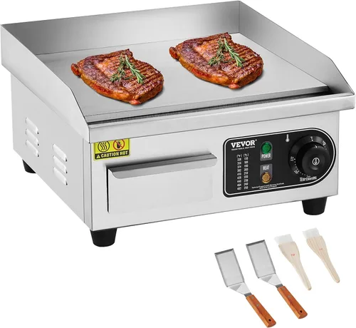 Miniatura 12 de VEVOR Plancha eléctrica comercial, 21 x 11.8 pulgadas, 1750 W, control de temperatura ajustable de 122-570 °F, parrilla superior plana de acero