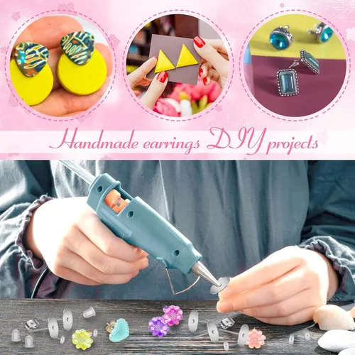 Miniatura 6 de TOAOB - 300 postes y respaldos de aretes de acero inoxidable plateado, hipoalergénicos, de 0.394 pulgadas, con goma transparente y parte trasera