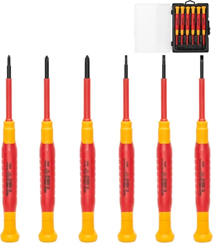 HAUTMEC Juego de 6 piezas de destornilladores pequeños de precisión 1000V Mini juego de destornilladores aislados con certificación VDE, acero S2,