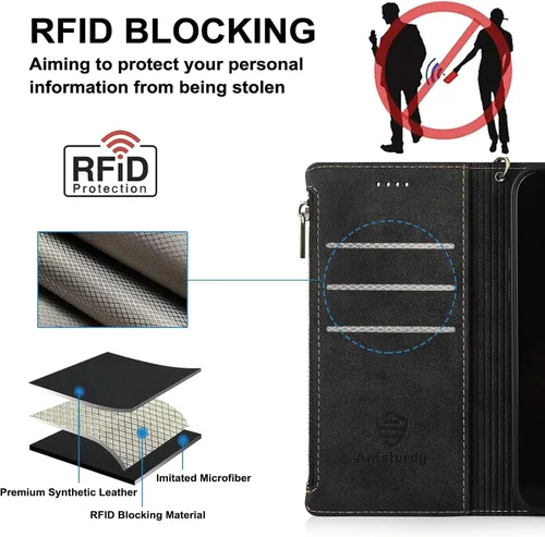 Miniatura 4 de Antsturdy Funda compatible con Motorola Moto G Stylus 2020 con tarjetero para mujeres y hombres, funda de teléfono con bloqueo RFID, piel sintética